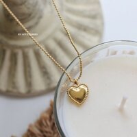 Dây chuyền nữ titan trái tim viền bi mạ vàng 18K cổ điển không gỉ