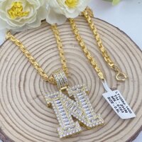 Dây Chuyền Nữ, Vòng Cổ Nữ Chữ Công 5 Chỉ Mạ Vàng 18k Kèm Mặt Chữ N To Đính Full Đá