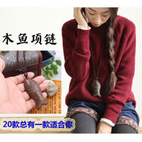 Dây chuyền phong cách dân tộc vintage cho phụ nữ, mặt dây chuyền lớn nghệ thuật hình cá gỗ, dây chuyền len dài, phụ kiện cotton và lanh, mặt dây chuyền đa năng cho mùa thu