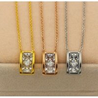 Dây chuyền titan mặt 2 đá vuông (màu vàng hồng)