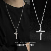 Dây chuyền trơn có mặt thánh giá, vòng cổ màu bạc THÉP TITAN KHÔNG GỈ đơn giản dành cho nam BEAR18