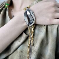 Dây chuyền tua rua dài kim loại RANERVZ, Vòng tay tua rua lúa mì sang trọng nhẹ hình học không đều, Vòng tay thiết kế hình chiếc lá phóng đại đa năng dành cho nữ