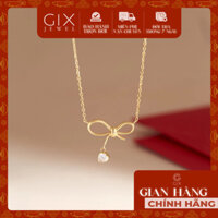 Dây chuyền vàng nữ đẹp vàng hồng 18k sợi chữ cong hình nơ xinh đính đá Gix Jewel