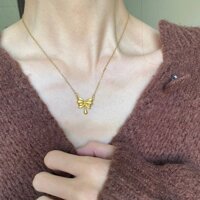 Dây chuyền vàng thật với nơ mờ dễ thương, dây chuyền xương đòn, tinh tế, thanh lịch, chính thức T1AP