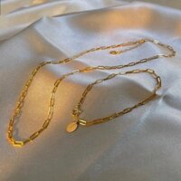 Dây chuyền vàng trơn dày có thể xếp chồng lên nhau 18K Mạ vàng Châu Âu Phong cách Mỹ Vòng cổ vuông Tinh tế Xương đòn Dây chuyền Vòng tay Phụ kiện Phong cách mới 3.6