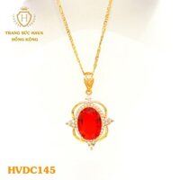 Dây Chuyền, Vòng Cổ Nữ Mặt Đính Đá Màu Đỏ Xi Mạ Vàng Non - Trang Sức Hava Hong Kong - HVDC145