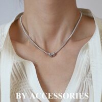 Dây chuyền vòng cổ nữ titan ngọc trai nhân tạo xám phối thắt nơ nhỏ xinh không gỉ WN2476 BY ACCESSORIES