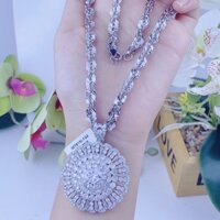 Dây Chuyền, Vòng Cổ Nữ Xoắn Trắng Kèm Mặt Đá T2 Sang Trọng, Có Kí Hiệu