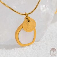 Dây chuyền / Vòng cổ thép không gỉ mạ vàng mặt tròn đính đá trắng phong cách