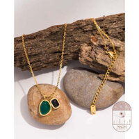 Dây chuyền / Vòng cổ thép không gỉ mạ vàng mặt đôi đính đá xanh và đen phá cách