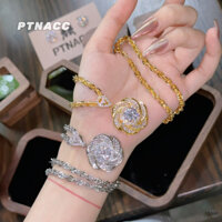 Dây chuyền, vòng cổ xoắn 3li phối mặt hoa hồng full đá paguet cao cấp sáng đẹp . PTNACC