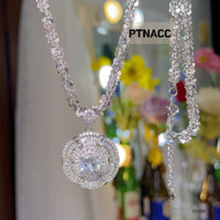 Dây chuyền, vòng cổ xoắn mai 5li phối mặt tròn đính đá paguet dáng to sang trọng dành cho nữ, xi bạch kim . PTNACC