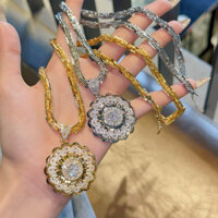 Dây chuyền xoắn vuông thường kèm mặt hoa baguet mới Kami trang sức cao cấp