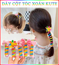 Dây Cột Tóc Dạng Lò Xo Xoắn Tạo Kiểu Màu Cầu Vồng Có Đính Hoa