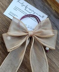 Dây Cột Tóc Nơ Voan Ngọc Trai  - Vàng đồng