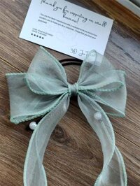 Dây Cột Tóc Nơ Voan Ngọc Trai  - Xanh lá cây