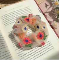 Dây cột tóc scrunchies dễ thương - HD54 thêu hoa nhiều mầu