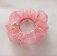 Dây cột tóc scrunchies dễ thương - Cúc họa mi voan loại trung - màu hồng