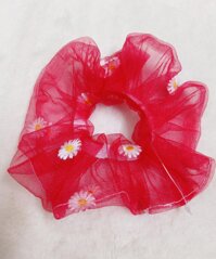 Dây cột tóc scrunchies dễ thương - Cúc họa mi đỏ loại trung
