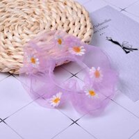 Dây cột tóc vải voan thêu hoa cúc họa mi - tím
