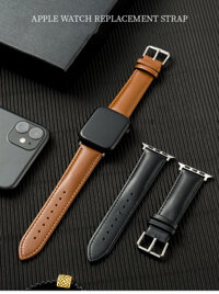 Dây da bò MỀM cho Apple Watch 40mm 44mm 38mm 42mm cho đồng hồ Apple Watch IWatch Series 3 4 5 6 7 - Màu đen - 42mm44mm45mm