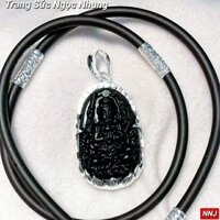 Dây da bọc bạc+Mặt phật nghìn tay bọc bạc-M3053