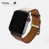 Dây da Charles Nappa Chocolate Kem cho Apple Watch size nam (42/44/45mm) - Adapter màu đen