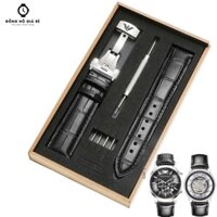 Dây Da Đồng Hồ Da Bò Armani vân cá sấu Bướm Khóa AR1 2447 2433 1862 Vòng Tay Nam Nữ