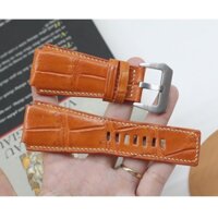 Dây Da Đồng Hồ Nam BELL&ROSS, Dây Đồng Hồ Da Cá Sấu Hoàn Thiện Thủ Công Cao Cấp Màu Cam SIZE 24mm, Bảo Hành 6 Tháng
