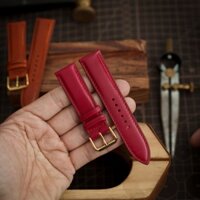 Dây da đồng hồ thủ công mầu Đỏ - Dây da đồng hồ handmade - Da bò nguyên tấm khâu tay