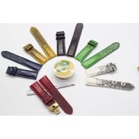 Dây Da Kỳ Đà,Dây Da Đồng Hồ May Tay Handmade Kèm Khóa Bướm Gập.BH 6 Tháng,Sản Phẩm Gồm Tool Tháo, Chôt, Khóa - XANH NAVY KHÓA VÀNG,SIZE 18