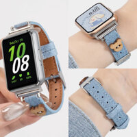 Dây da mỏng nút gấu dễ thương cho Samsung Galaxy Fit 3 Vòng đeo tay Đồng hồ thông minh Dây đeo thay thế