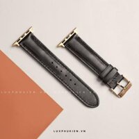 Dây da thủ công bò trơn đen dành cho Apple Watch đồng hồ thông minh Series 1/2/3/4/5/6/7/SE