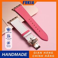 Dây da thủ công Epsom Trắng Mix Hồng Đậm dành cho Apple Watch đồng hồ thông minh Series 1/2/3/4/5/6/7/SE DDTC246