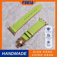 Dây da thủ công Epsom Xanh Cốm Mix Chỉ Cam dành cho Apple Watch đồng hồ thông minh Series 1/2/3/4/5/6/7/SE DDTC247