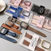 Dây da + vỏ galaxy ompatible với apple watch band series se 8 6 5 4 3 2 1 45mm 41mm 44mm 40mm 42mm 38mm iwatch