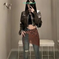 Dây đai in họa tiết da báo MOCHO Da lộn, Dây thắt lưng tua rua cổ điển Hip-hop, Trang trí quần jean có thể điều chỉnh Phóng đại Punk Fur Triangle Belt Dạo phố