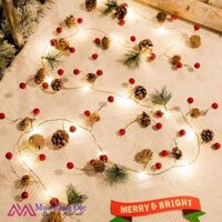 Dây đèn đom đóm mix thông/cherry/lá trang trí noel