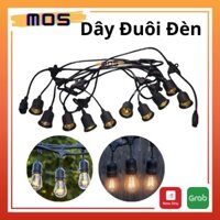 Dây đèn kín nước thả ngoài trời 7,5 mét 15 đui đèn E27 - không bóng + 1 dây nguồn 1,8m chịu tải 2500W, Bộ đui chống nước