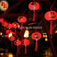 Dây đèn LED dài 5M chữ Phúc 16 lồng đèn đỏ may mắn trang trí lễ Tết, chống thấm ngoài trời (cắm điện)