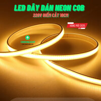 Dây đèn LED dán Neon COB 220V điểm cắt 10cm trang trí đi viền hắt sáng nội thất, bộ 5m 10m kèm nguồn