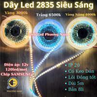 Dây Đèn Led Dán Tường - Tủ - Gương SAMSUNG KOREA chip 2835, 120led/met Siêu Sáng (Vàng Nắng, Vàng, Trắng) 12v