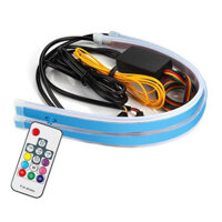 Dây đèn led dẻo đèn mí 7 MÀU CÓ ĐIỀU KHIỂN 4 CHẾ ĐỘ lắp xi nhan demi nháy đuổi cho xe máy, ô tô 12V DC siêu sáng cao cấp