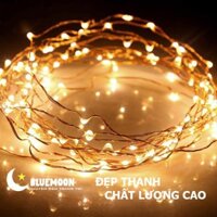 Dây đèn led đom đóm dùng pin sạc trang trí 8 chế độ nháy + điều khiển remote  màu vàng nắng 5 mét