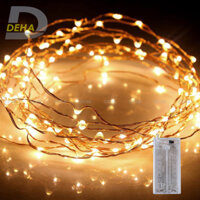 Dây đèn led đom đóm trang trí pin không nháy tiểu dây bóng đèn fairy light cao cấp, tinh tế sang trọng decor phòng, du lịch, lều trại, luôn sáng - Chính hãng DEHA - 2 mét - Vàng Nắng