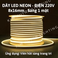 Dây đèn LED Neon 8x16mm 220V sáng 1 mặt, gắn sẵn nguồn trang trí hắt trần viền sáng trang trí