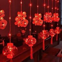 Dây đèn led rèm lồng đèn đỏ Chữ Phúc may mắn trang trí lễ Tết