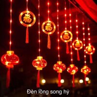 Dây Đèn Led Rèm Lồng Đèn Đỏ Lớn - Nhỏ May Mắn Trang Trí Noen _lễ Tết, Siêu Sáng,(cắm điện 220V)