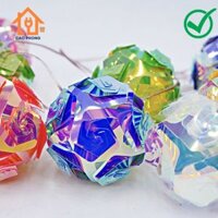 Dây đèn led trang trí hình quả cầu xoắn dạ quang nhiều màu trái châu lung linh