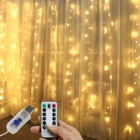 Dây Đèn LED Trang Trí Rèm Cửa 300 Bóng 10 sợi 3x3 Mét Kèm Remote - Đèn Vàng Ấm Áp